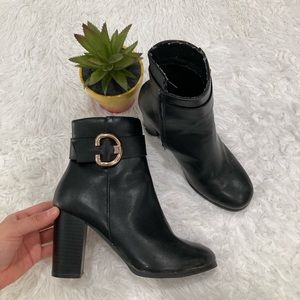 Black ankle boots low heel faux leather